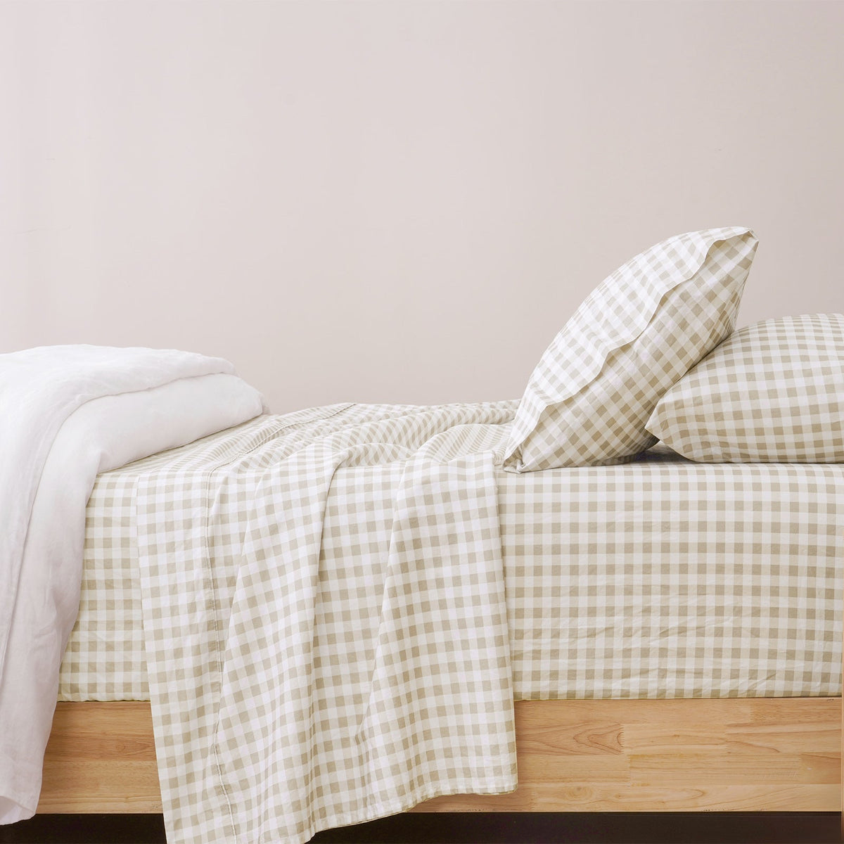 Renee Taylor Bran 250TC Cotton Percale Sheet Set - Sage Gingham (OEKO-TEX Certified)