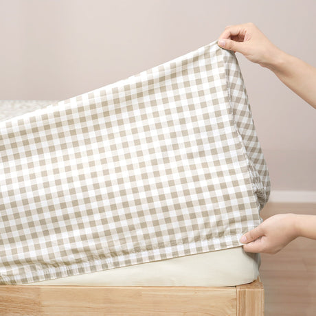 Renee Taylor Bran 250TC Cotton Percale Sheet Set - Sage Gingham (OEKO-TEX Certified)