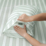 Renee Taylor Frankie 250TC Cotton Percale Sheet Set - Sage Stripe (OEKO-TEX Certified)