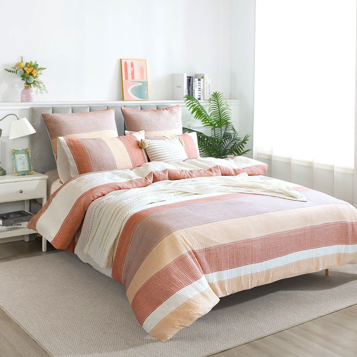 Renee Taylor Bayley 3-Layer Cotton Muslin Quilt Cover Set (Yarn Dyed, Tasselled)