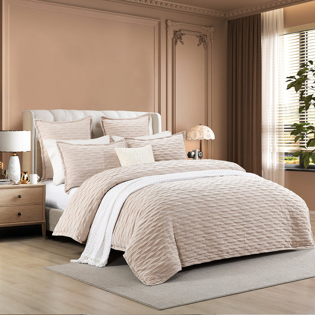 Renee Taylor Marley Crinkle Jacquard Quilt Cover Set - Champagne (OEKO-TEX Certified)