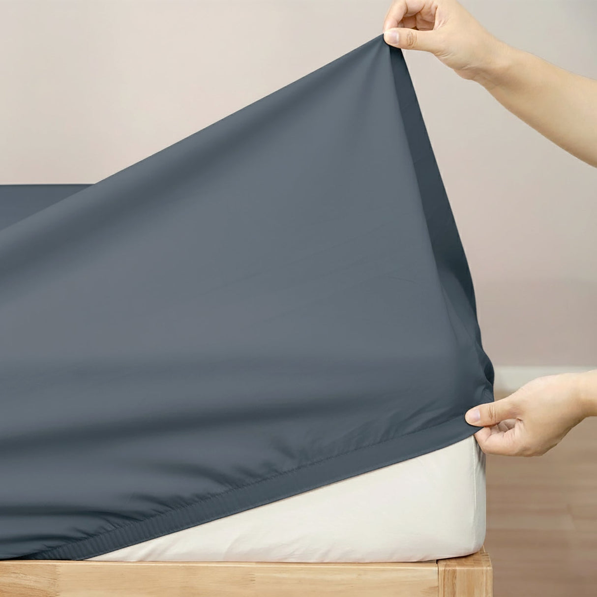 Renee Taylor 400TC Egyptian Cotton Sheet Set - Steel Blue (OEKO-TEX Certified Sateen)