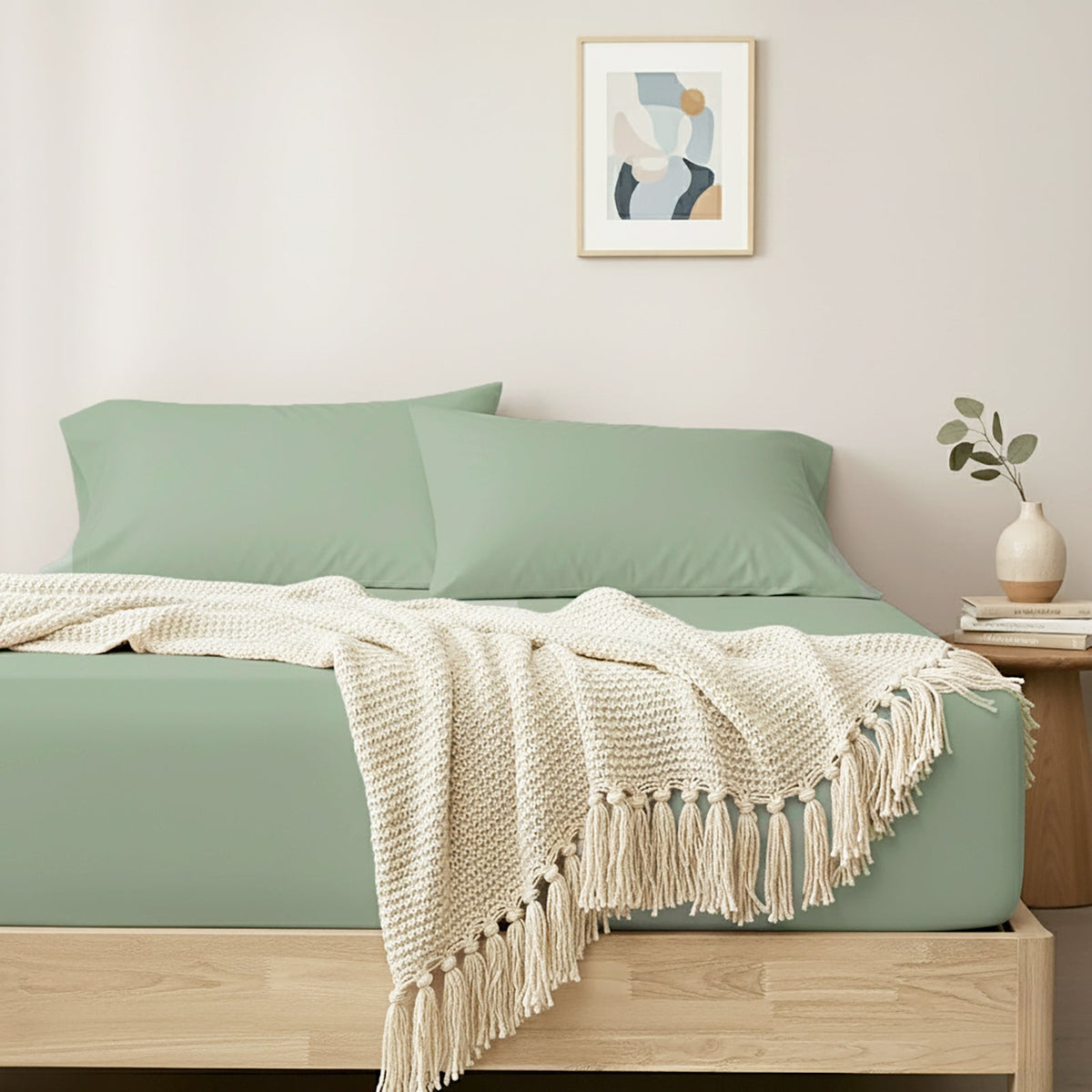 Renee Taylor 400TC Egyptian Cotton Fitted Sheet & Pillowcase Set - Basil (OEKO-TEX Certified)