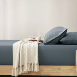Renee Taylor 400TC Egyptian Cotton Fitted Sheet & Pillowcase Set - Steel Blue (OEKO-TEX Certified)