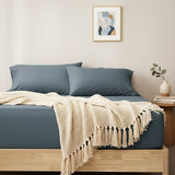Renee Taylor 400TC Egyptian Cotton Fitted Sheet & Pillowcase Set - Steel Blue (OEKO-TEX Certified)