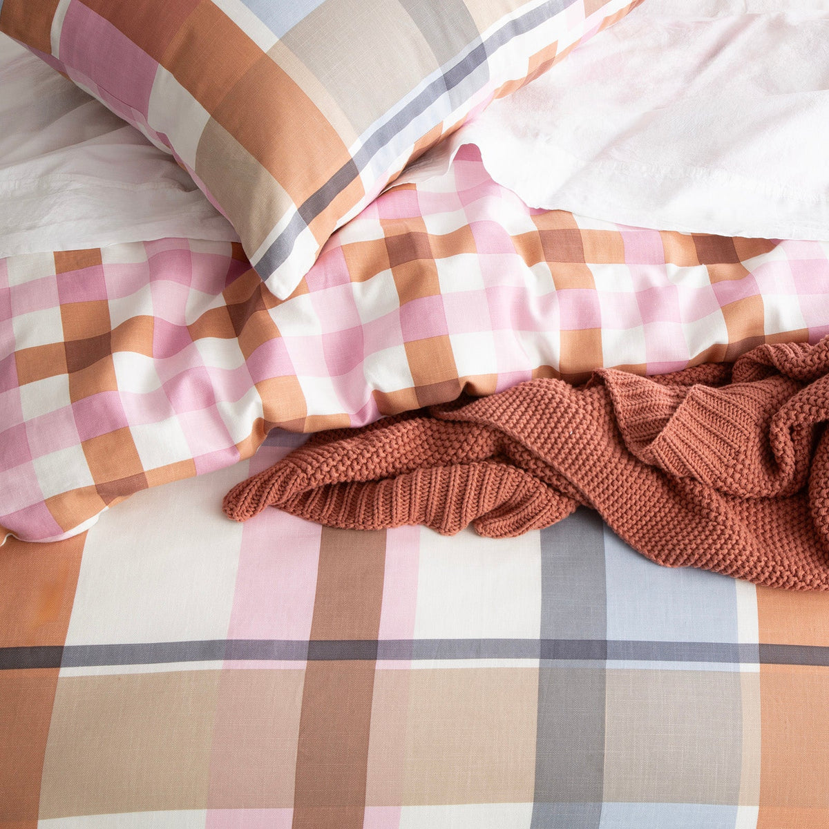 Renee Taylor Miranda Check Textured Cotton Slub Reversible Quilt Cover Set (OEKO-TEX Certified)