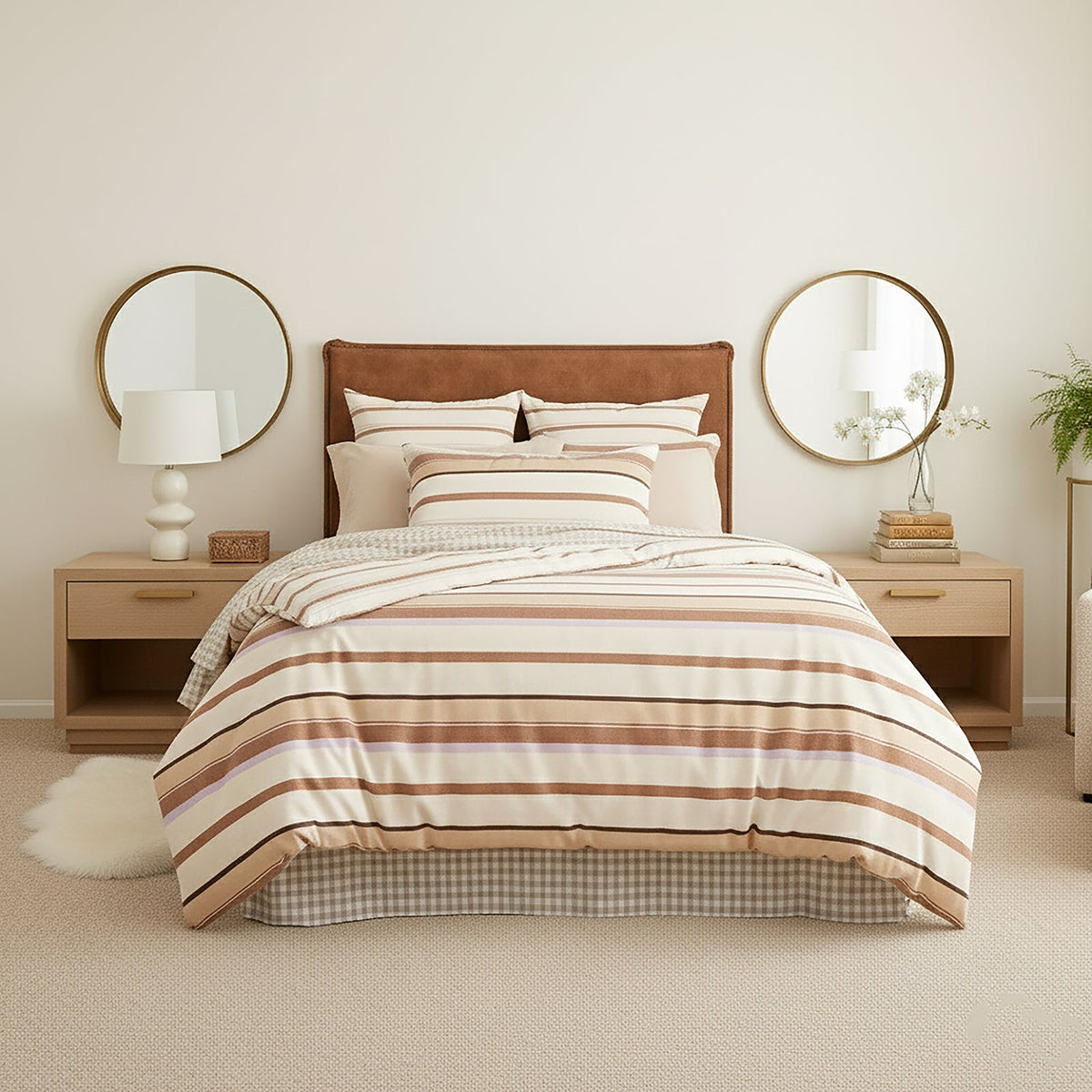 Renee Taylor William Stripe Textured Cotton Slub Reversible Quilt Cover Set