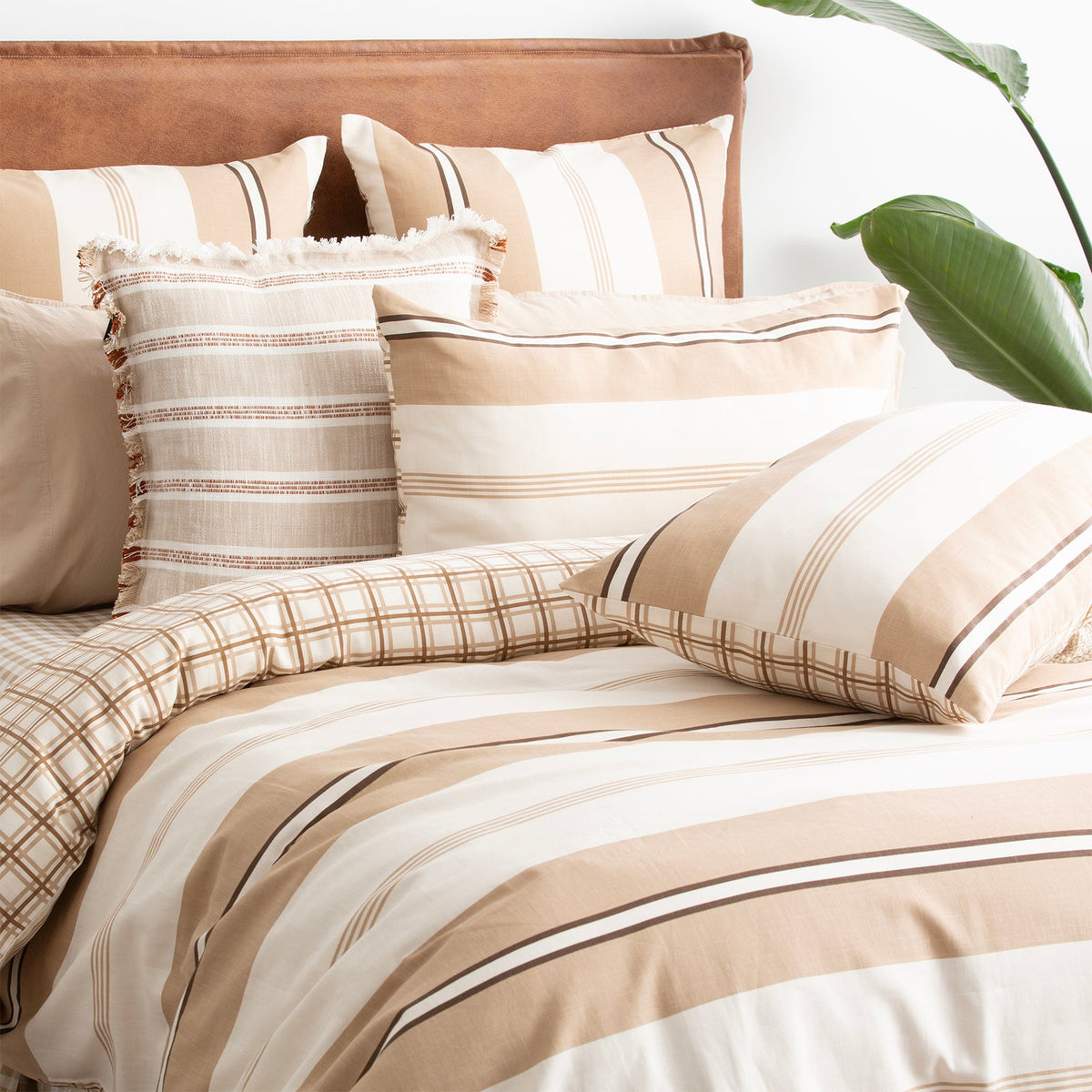 Renee Taylor Stephine Stripe Textured Cotton Slub Reversible Quilt Cover Set (OEKO-TEX Certified)