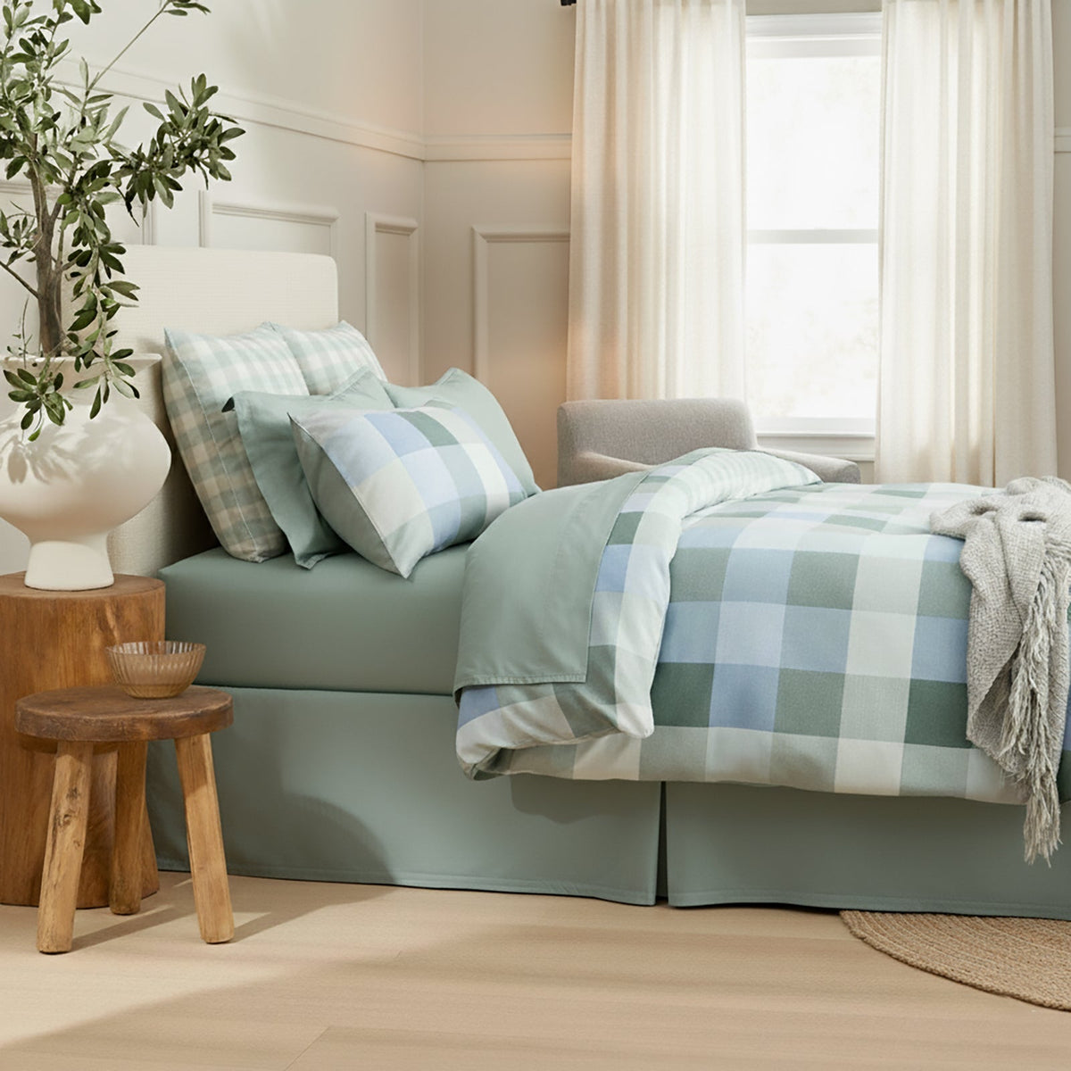 Renee Taylor Jackson Check Textured Cotton Slub Reversible Quilt Cover Set (OEKO-TEX Certified)