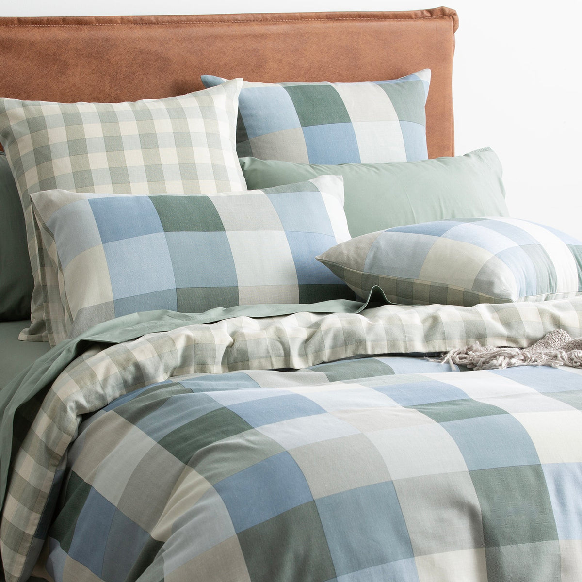 Renee Taylor Jackson Check Textured Cotton Slub Reversible Kids Quilt Cover Set (OEKO-TEX Certified)