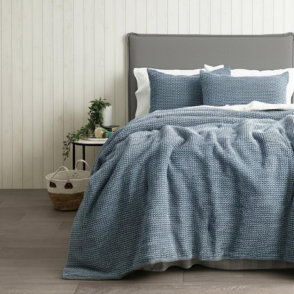 Cloud Linen Boronia Stonewashed Cotton Waffle Comforter Set - Denim (OEKO-TEX Certified)
