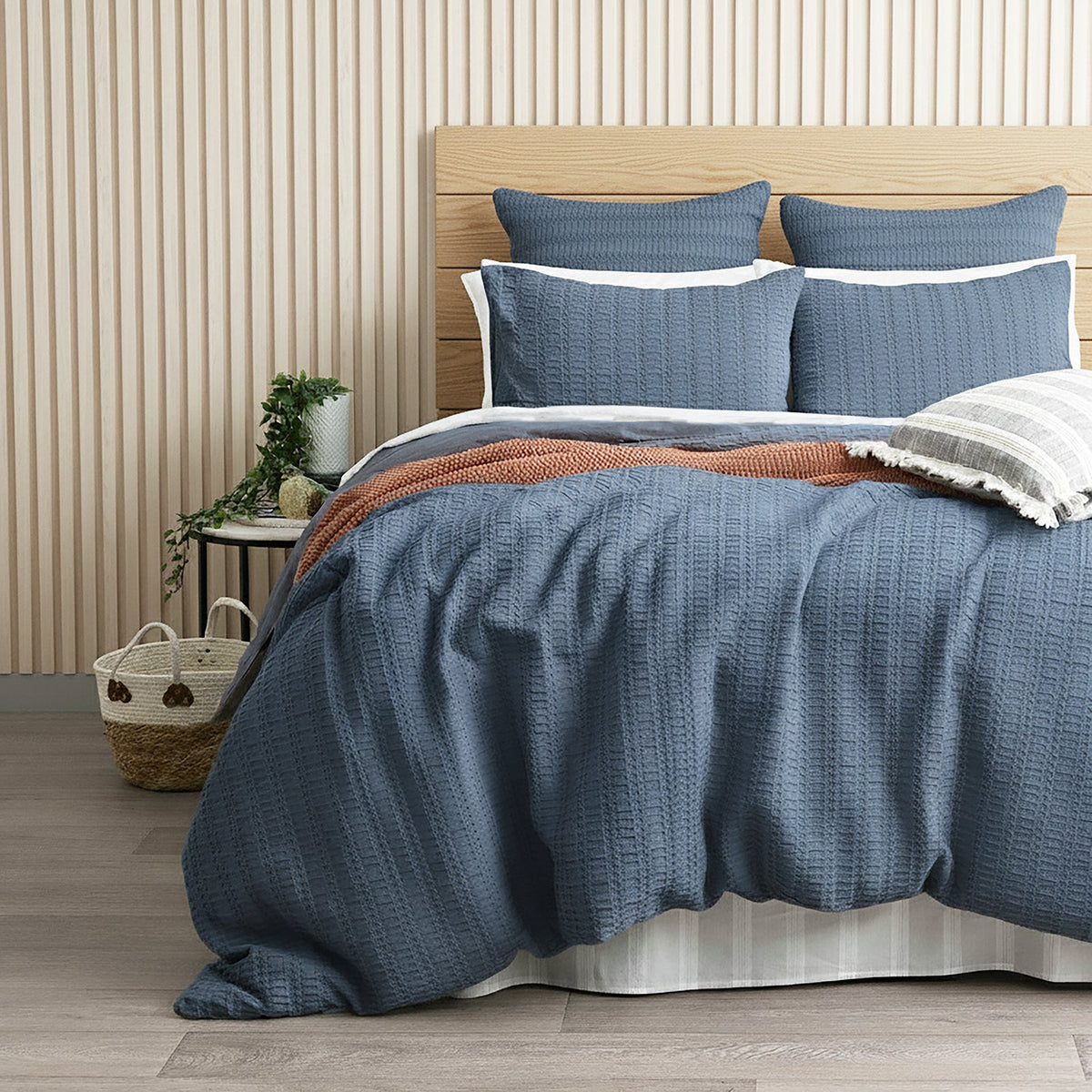 Cloud Linen Celeste Seersucker Cotton Waffle Quilt Cover Set - Ink (OEKO-TEX Certified)