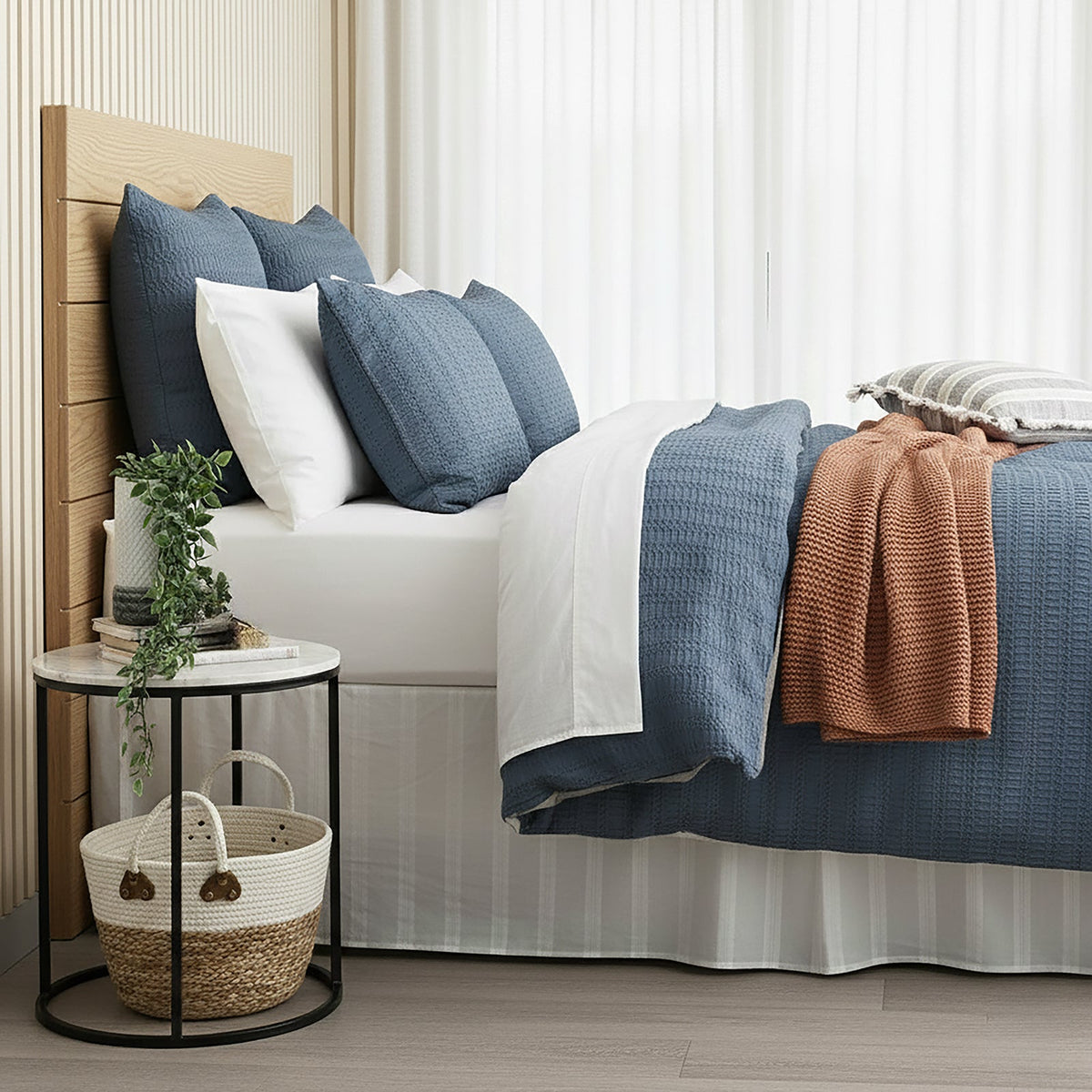 Cloud Linen Celeste Seersucker Cotton Waffle Quilt Cover Set - Ink (OEKO-TEX Certified)