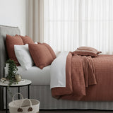 Cloud Linen Celeste Seersucker Cotton Waffle Quilt Cover Set - Rust (OEKO-TEX Certified)