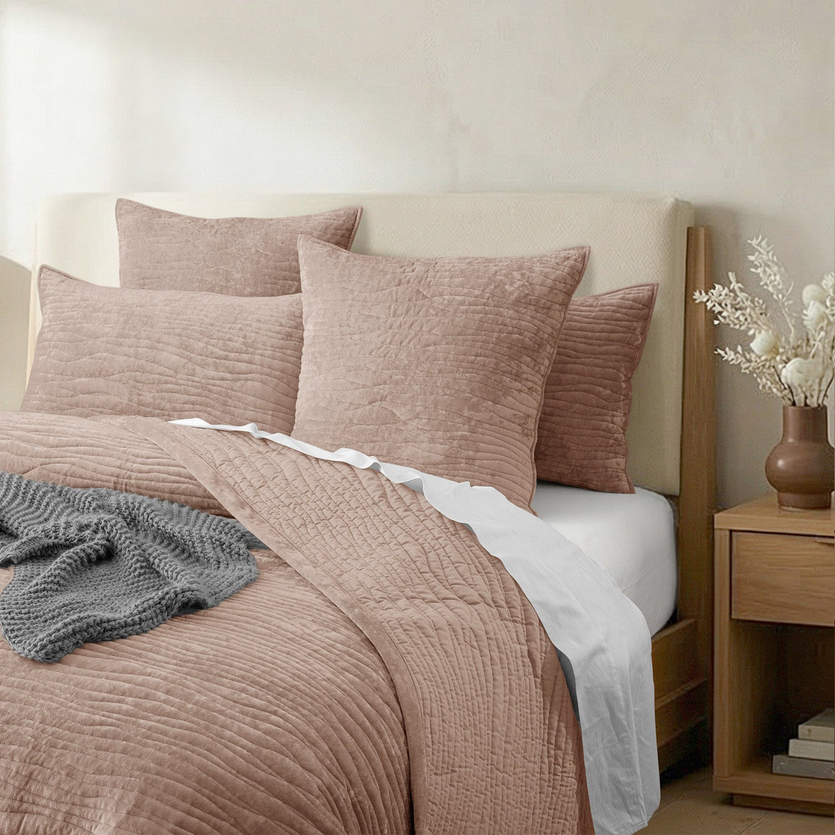 Renee Taylor Blake Velvet Coverlet Set - Wood (Bedspread with Cotton Reverse)