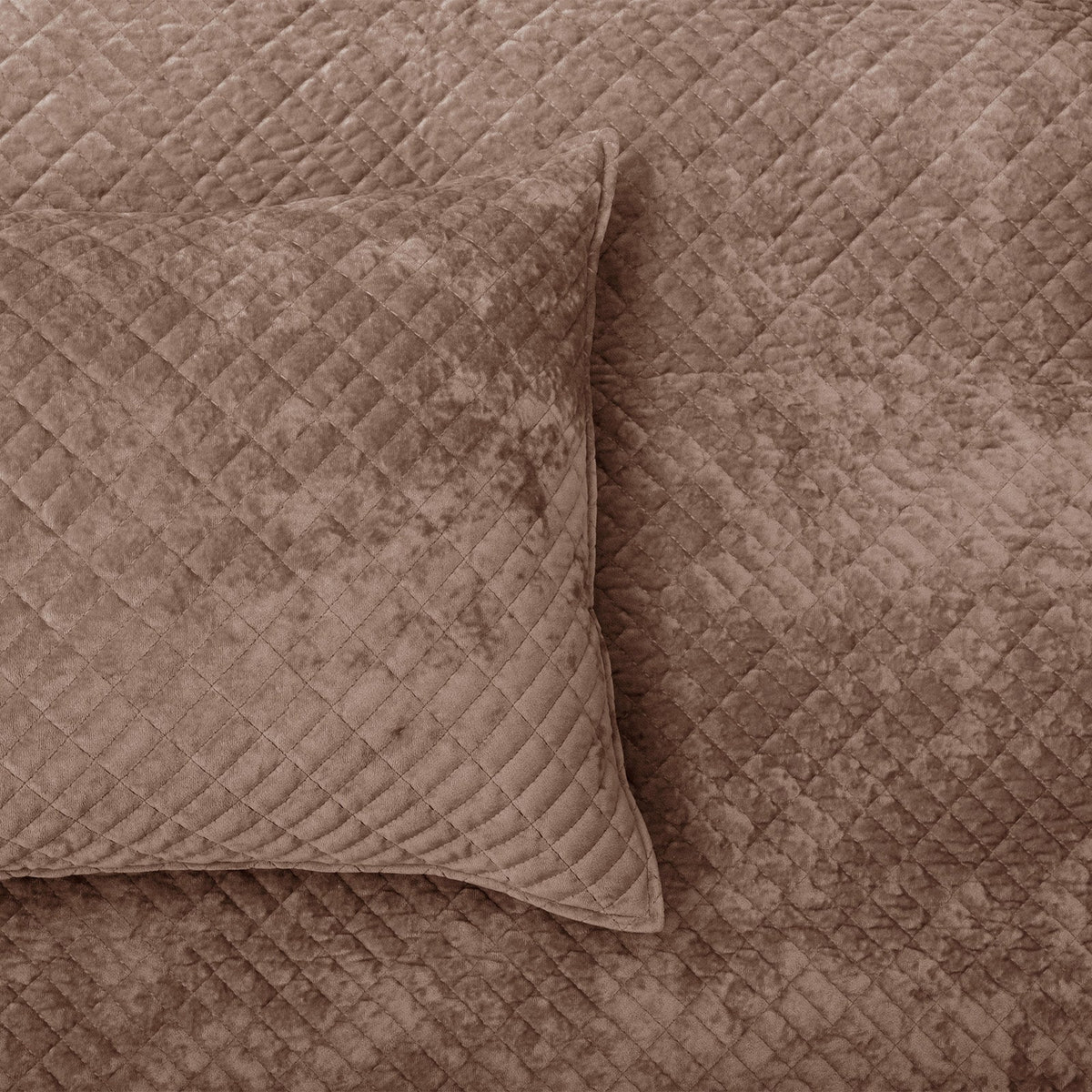 Renee Taylor Archie Cross Stitch Velvet Coverlet Set - Wood (Bedspread with Cotton Reverse)