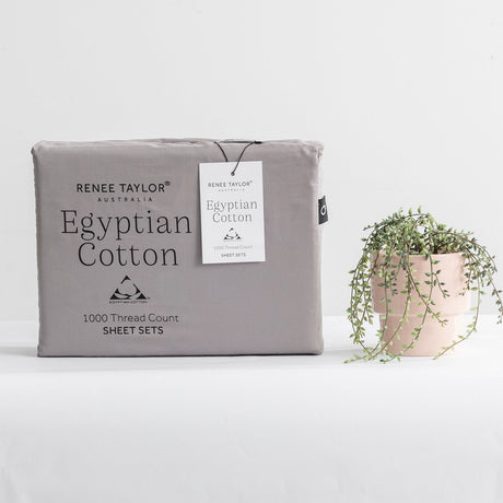 Renee Taylor 1000TC Egyptian Cotton Bed Sheet Set - Ash (OEKO-TEX Certified)
