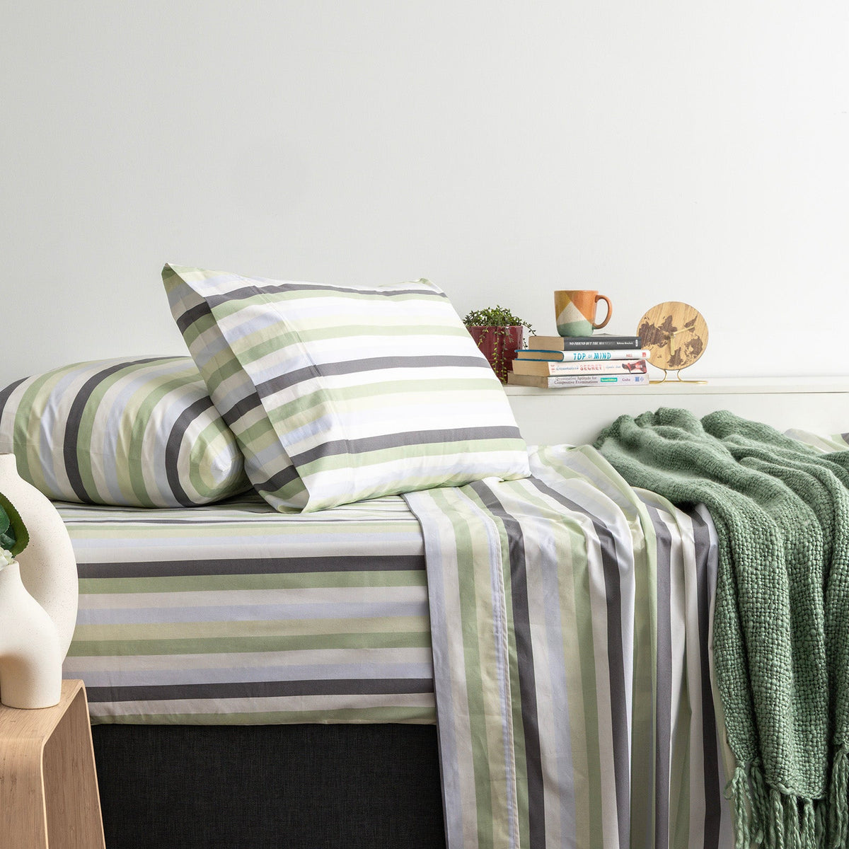 Renee Taylor Jardin 300TC Organic Cotton Sheet Set - Multi Stripe (GOTS Certified)