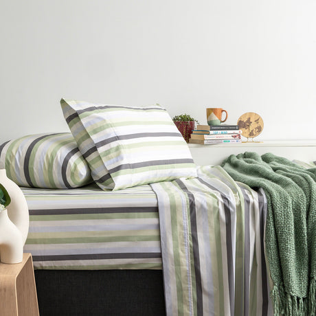 Renee Taylor Jardin 300TC Organic Cotton Sheet Set - Multi Stripe (GOTS Certified)