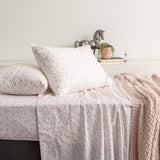Renee Taylor Ditsy 300TC Organic Cotton Sheet Set - Pink Mini Leaf Print (GOTS Certified)
