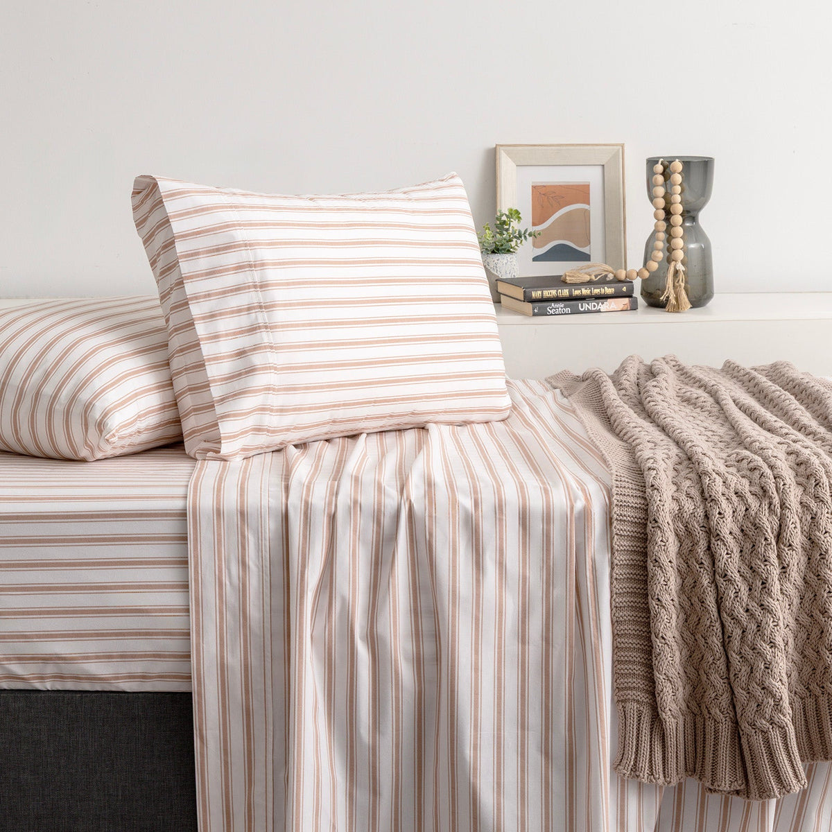 Renee Taylor Oxford 300TC Organic Cotton Sheet Set - Blush Stripe (GOTS Certified)