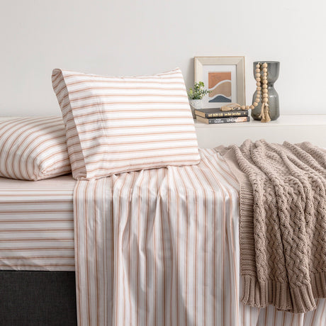 Renee Taylor Oxford 300TC Organic Cotton Sheet Set - Blush Stripe (GOTS Certified)
