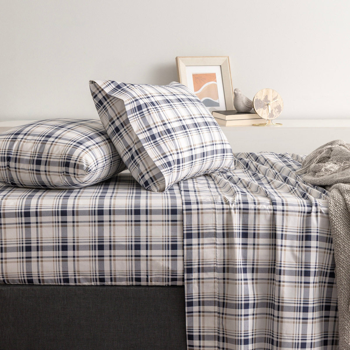 Renee Taylor Glenbrook 300TC Organic Cotton Sheet Set - Blue Check (GOTS Certified)