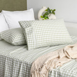 Renee Taylor Stewart 300TC Organic Cotton Sheet Set - Sage Gingham (GOTS Certified)