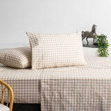 Renee Taylor Brooke 300TC Organic Cotton Sheet Set - Beige Gingham (GOTS Certified)