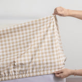 Renee Taylor Brooke 300TC Organic Cotton Sheet Set - Beige Gingham (GOTS Certified)
