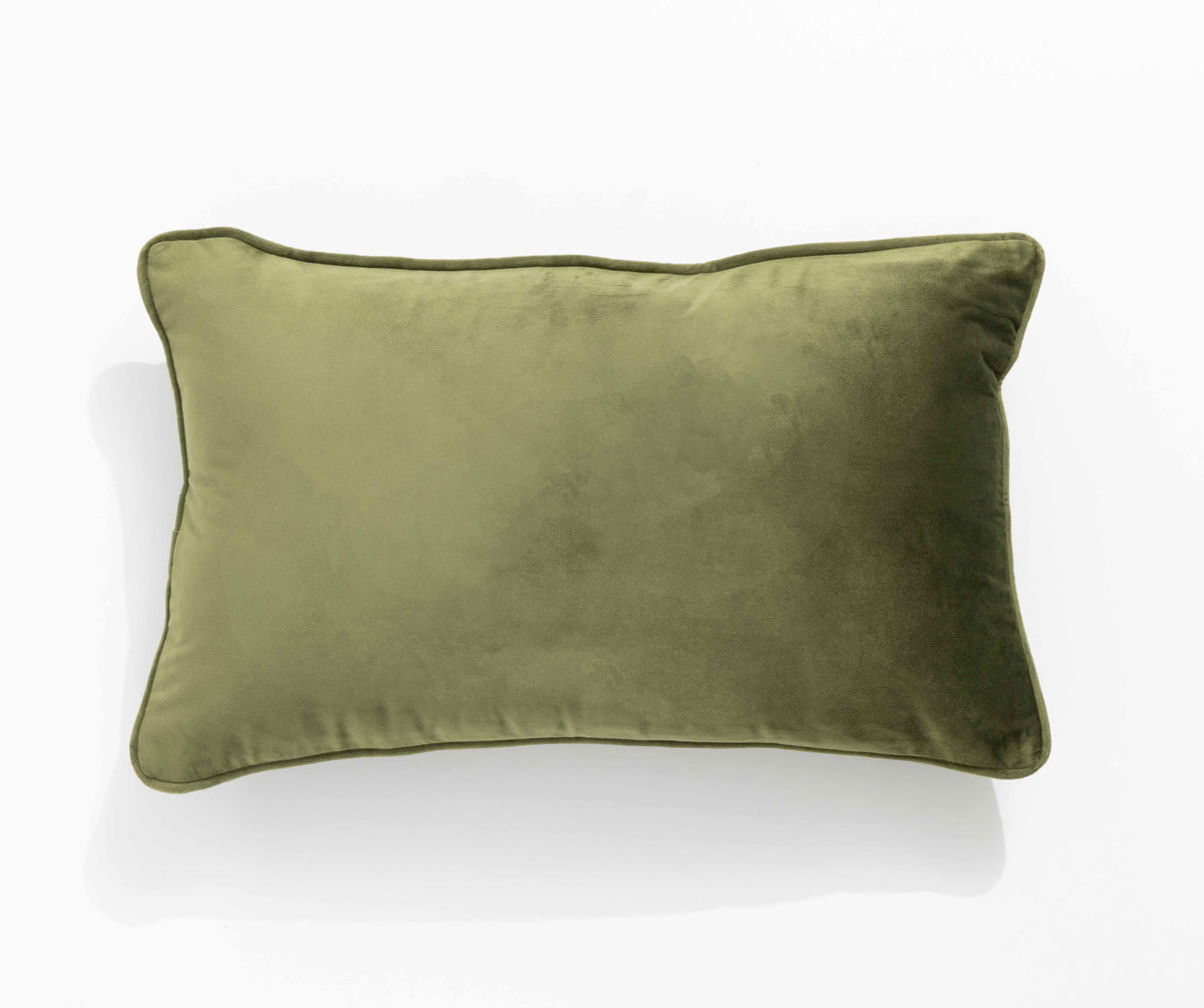 Renee Taylor Icon Velvet Cushion - Moss (Rectangle Decorative Throw Pillow - 30 x 50cm)