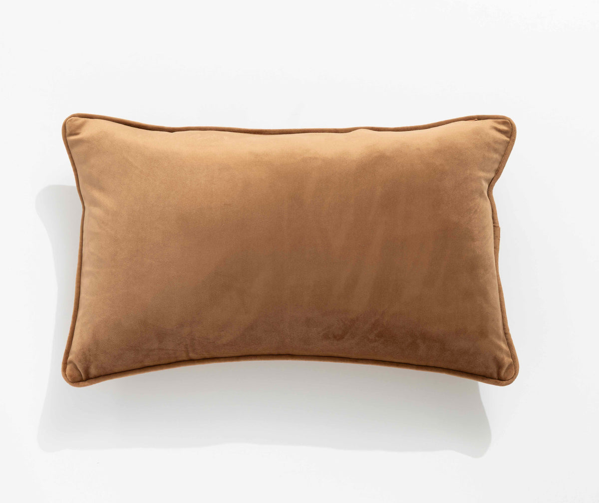 Renee Taylor Icon Velvet Cushion - Mustard Tan (Rectangle Decorative Throw Pillow - 30 x 50cm)