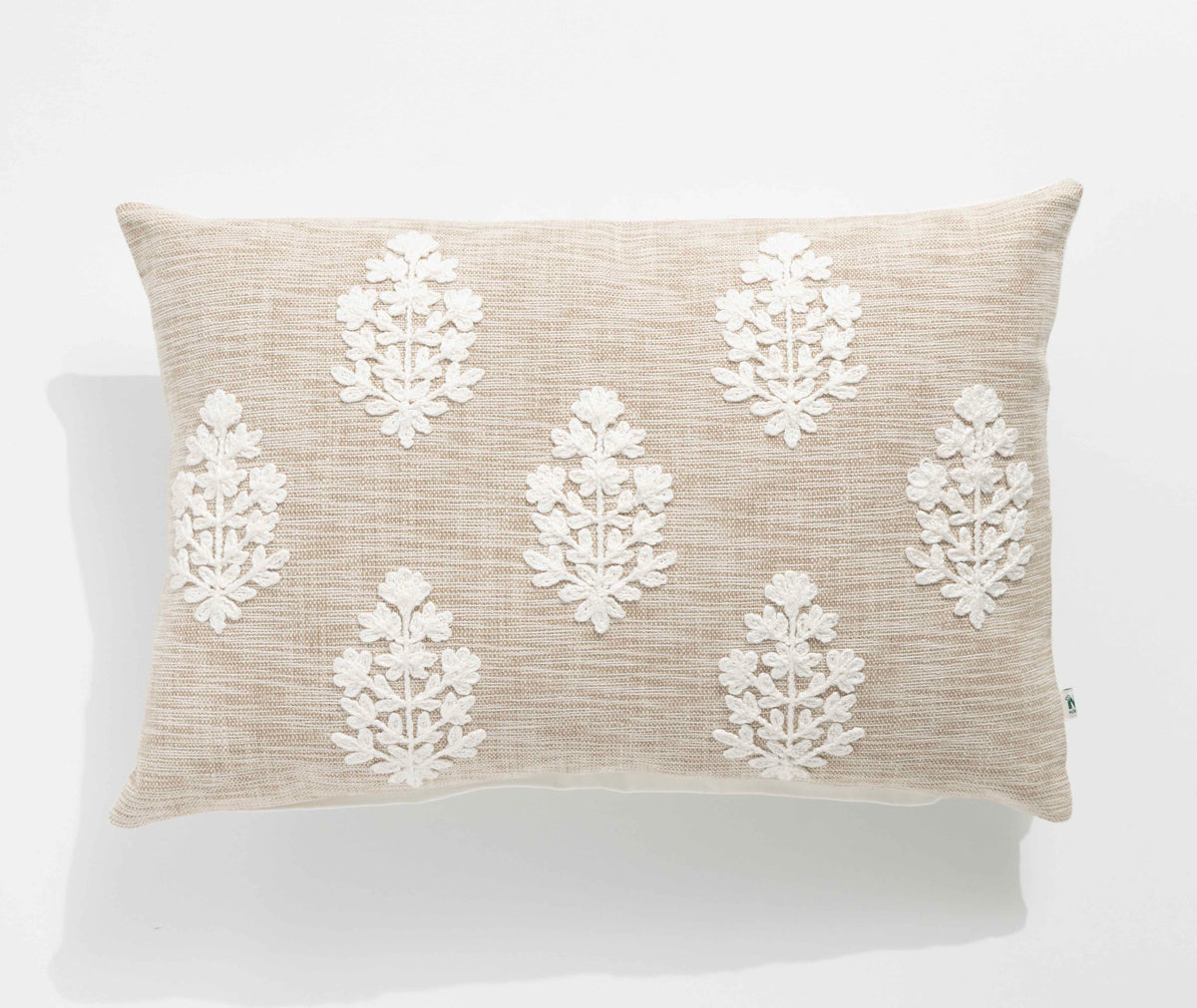 Renee Taylor Mirabella Cotton Cushion - Natural Embroidered (Rectangle Decorative Throw Pillow - 35 x 50cm)