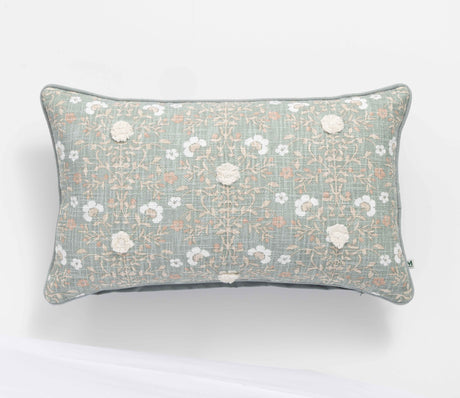 Renee Taylor Claudia Cotton Cushion - Sage Botanical (Rectangle Decorative Throw Pillow - 35 x 60cm)