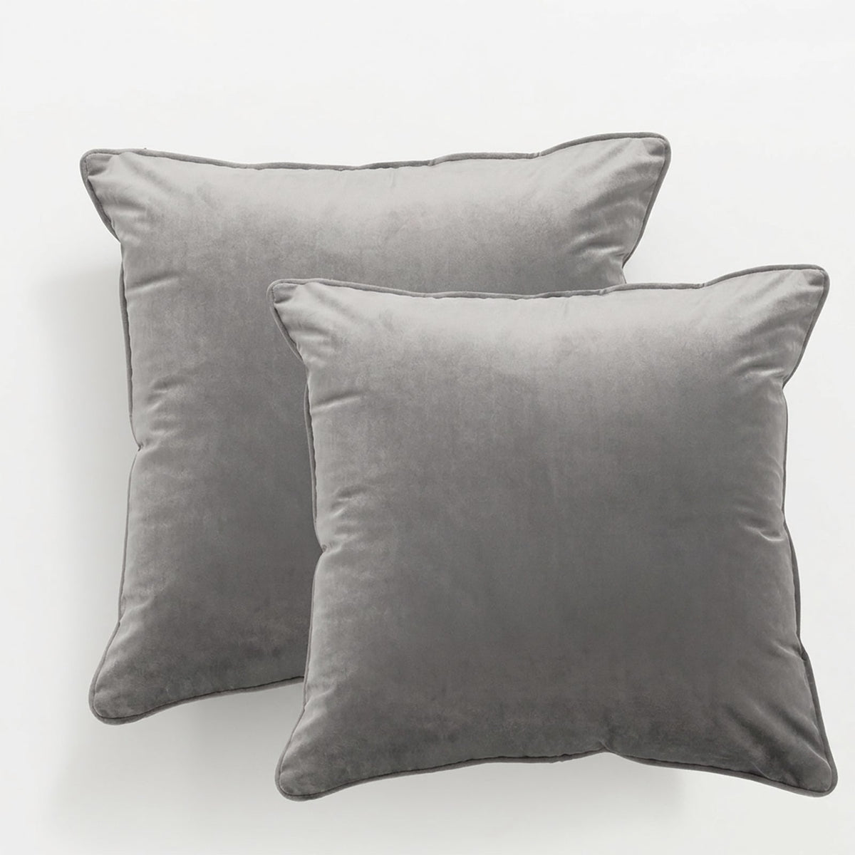 2x Renee Taylor Icon Velvet Cushion - Steel (Square Decorative Throw Pillow Twin Pack - 50 x 50cm)