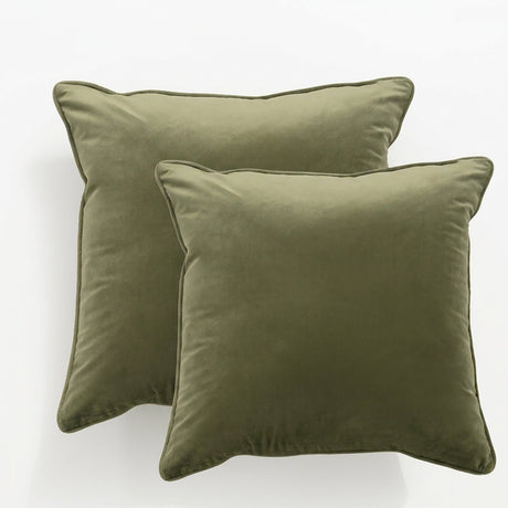 2x Renee Taylor Icon Velvet Cushion - Moss (Square Decorative Throw Pillow Twin Pack - 50 x 50cm)