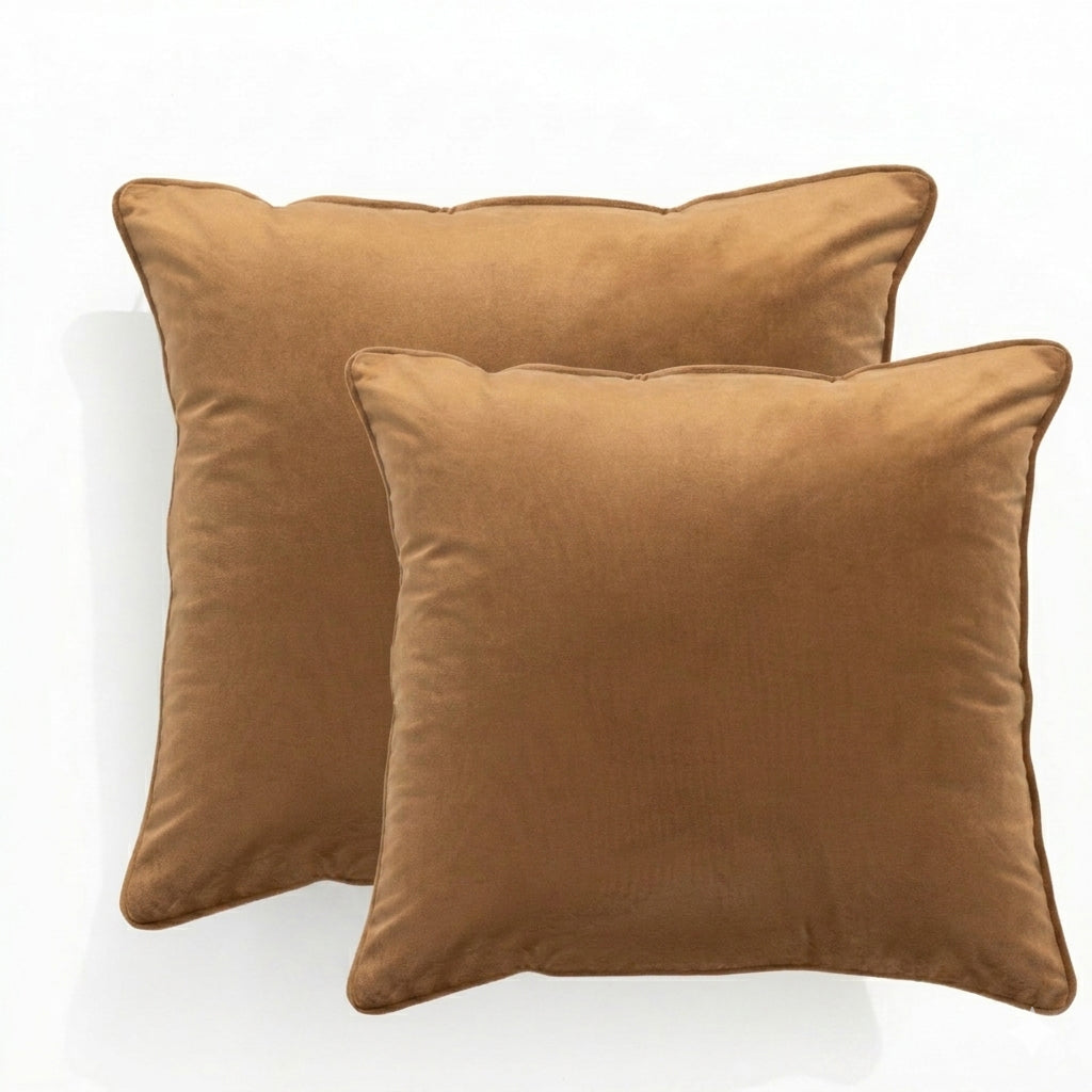 2x Renee Taylor Icon Velvet Cushion - Mustard Tan (Square Decorative Throw Pillow Twin Pack - 50 x 50cm)
