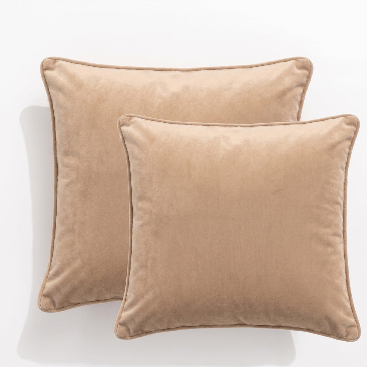 2x Renee Taylor Icon Velvet Cushion - Beige (Square Decorative Throw Pillow Twin Pack - 50 x 50cm)