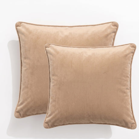 2x Renee Taylor Icon Velvet Cushion - Beige (Square Decorative Throw Pillow Twin Pack - 50 x 50cm)