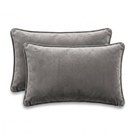 2x Renee Taylor Icon Velvet Cushion - Steel (Rectangle Decorative Throw Pillow Twin Pack - 30 x 50cm)