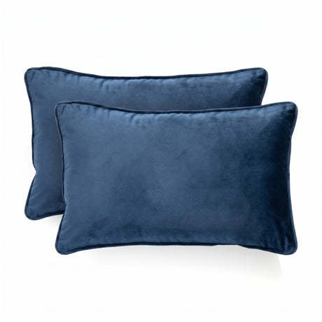 2x Renee Taylor Icon Velvet Cushion - Navy (Rectangle Decorative Throw Pillow Twin Pack - 30 x 50cm)