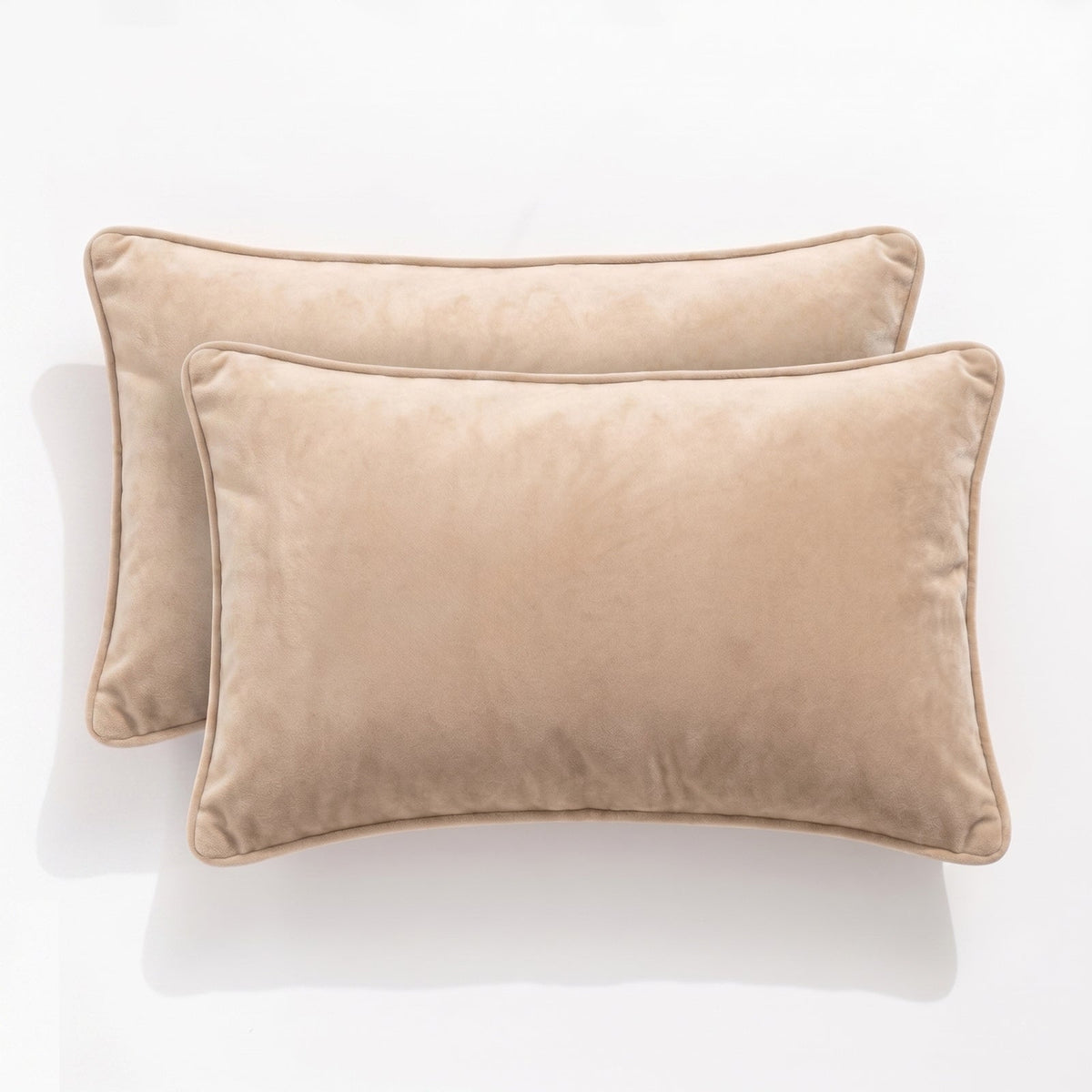 2x Renee Taylor Icon Velvet Cushion - Beige (Rectangle Decorative Throw Pillow Twin Pack - 30 x 50cm)
