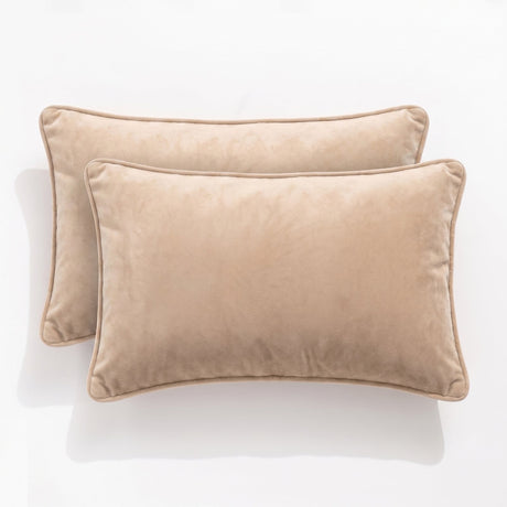 2x Renee Taylor Icon Velvet Cushion - Beige (Rectangle Decorative Throw Pillow Twin Pack - 30 x 50cm)
