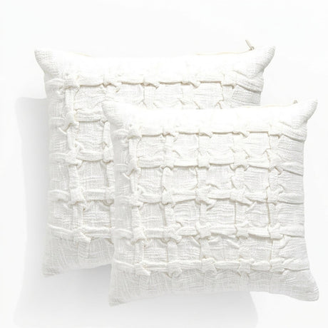 2x Renee Taylor Leiden Cotton Cushion - White (Square Decorative Throw Pillow Twin Pack - 50 x 50cm)
