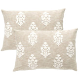 2x Renee Taylor Mirabella Cotton Cushion - Natural Embroidered (Rectangle Decorative Throw Pillow Twin Pack - 35 x 50cm)