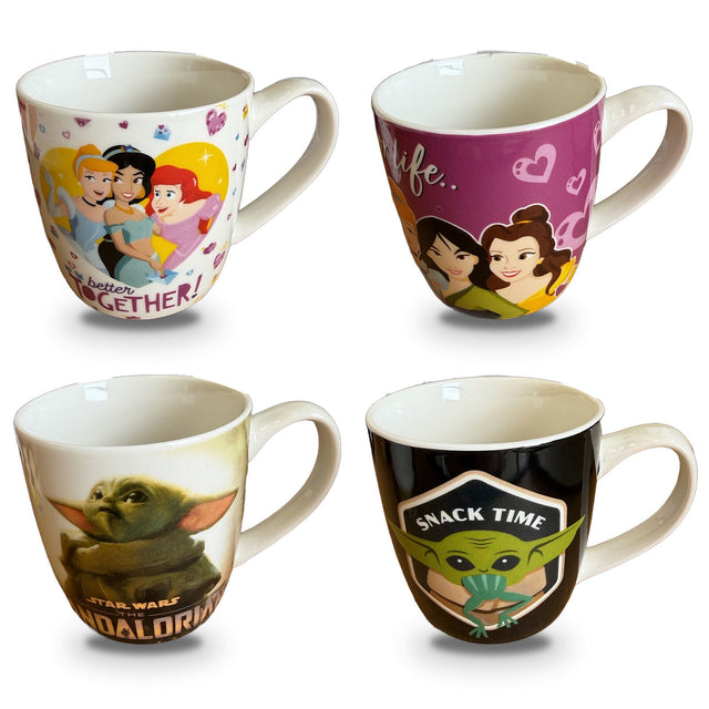 Set of 4 Disney Princess & Star Wars 500ml Ceramic Coffee Mug Tea Cup with Handle (Officially Licensed)
