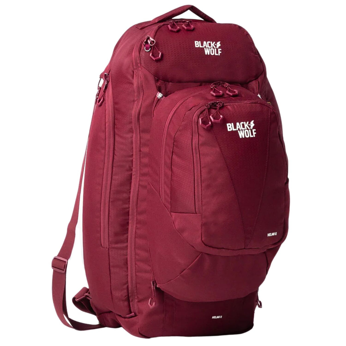 BlackWolf Helan II 65L Travel Backpack + 20L Detachable Daypack RFID Laptop Sleeve Rain Cover in Tibetan Red