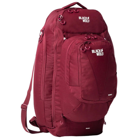 BlackWolf Helan II 65L Travel Backpack + 20L Detachable Daypack RFID Laptop Sleeve Rain Cover in Tibetan Red