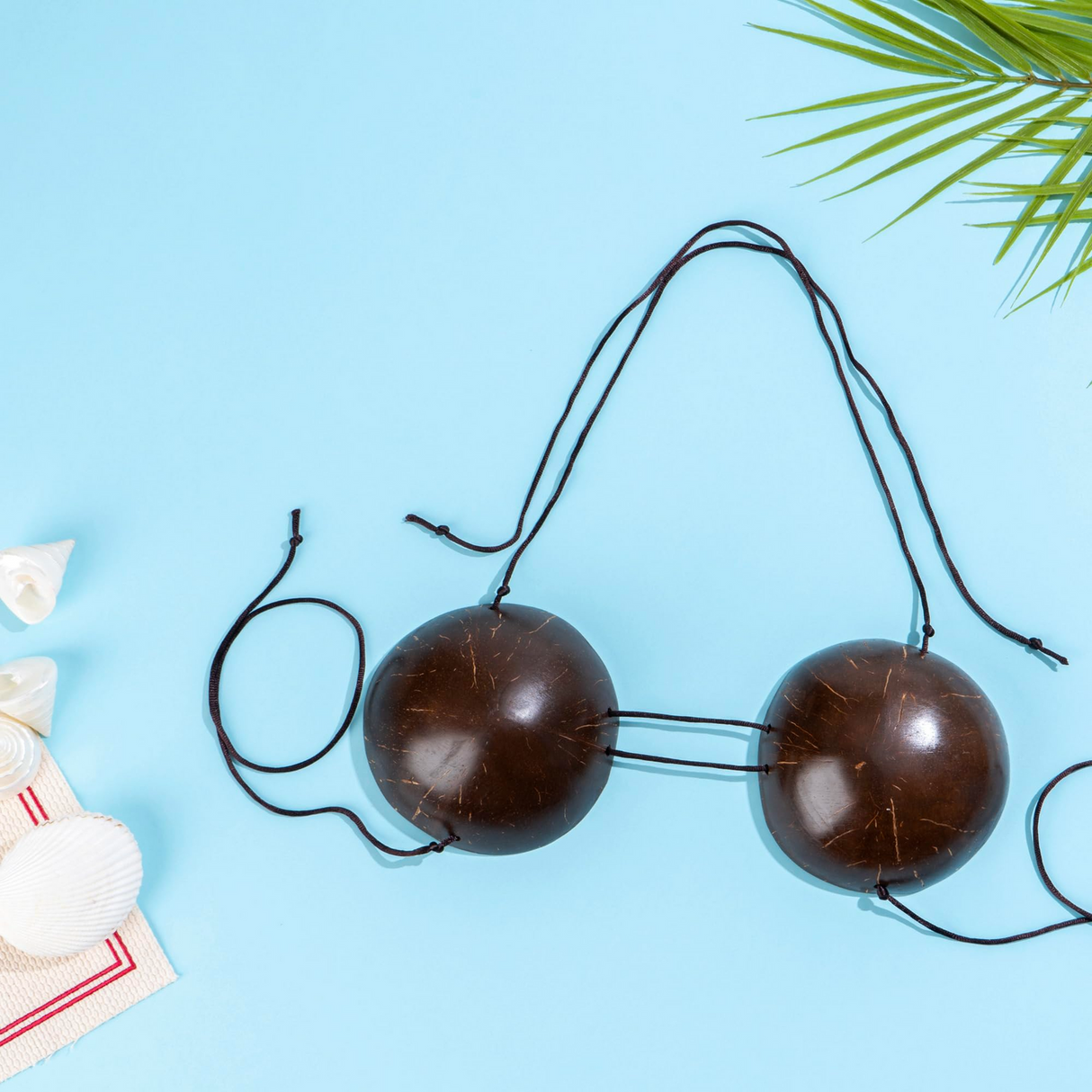 NATURAL COCONUT BRA Ladies Hawaiian Luau Bikini Bra Top Fancy Dress Costume Shell