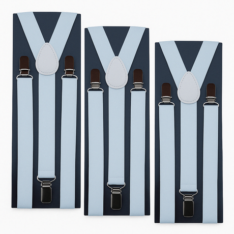 3x Mens Suspenders Braces Adjustable Strong Clip On Elastic Formal Wedding Slim - White